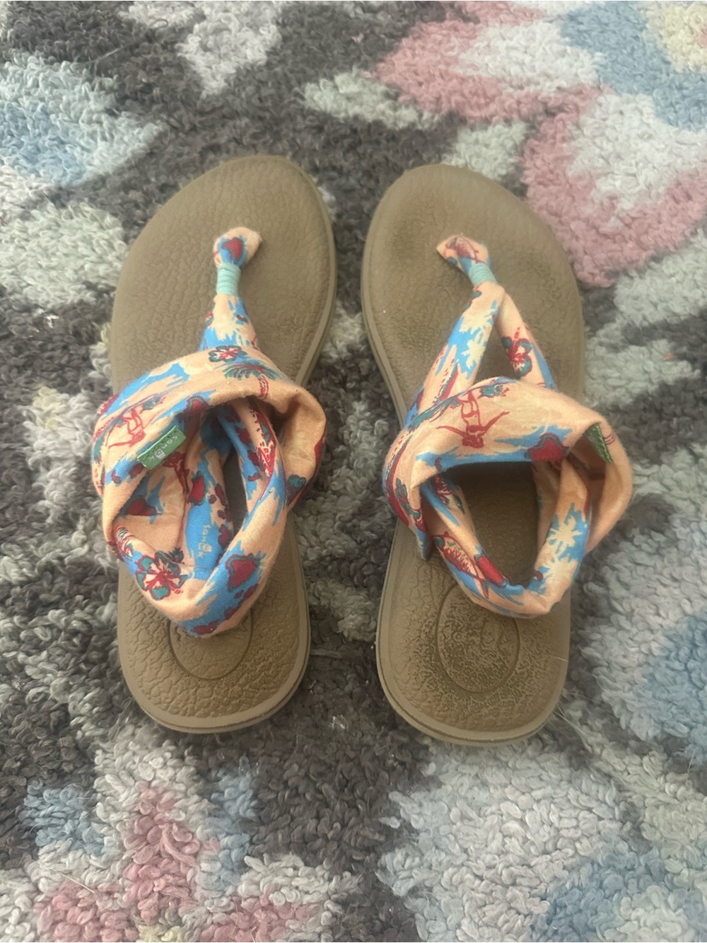 Sanuk Peach and Blue Floral Wrap Sandals